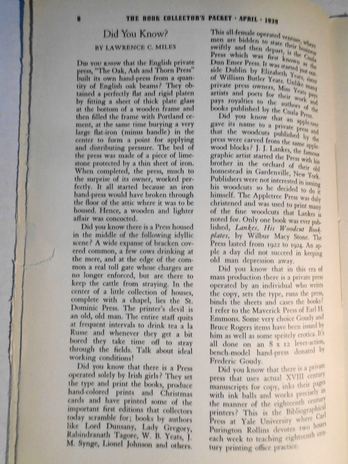 Book Collector's Packet, April 1939 - Chapman Whitcomb... peddler of Chapbooks