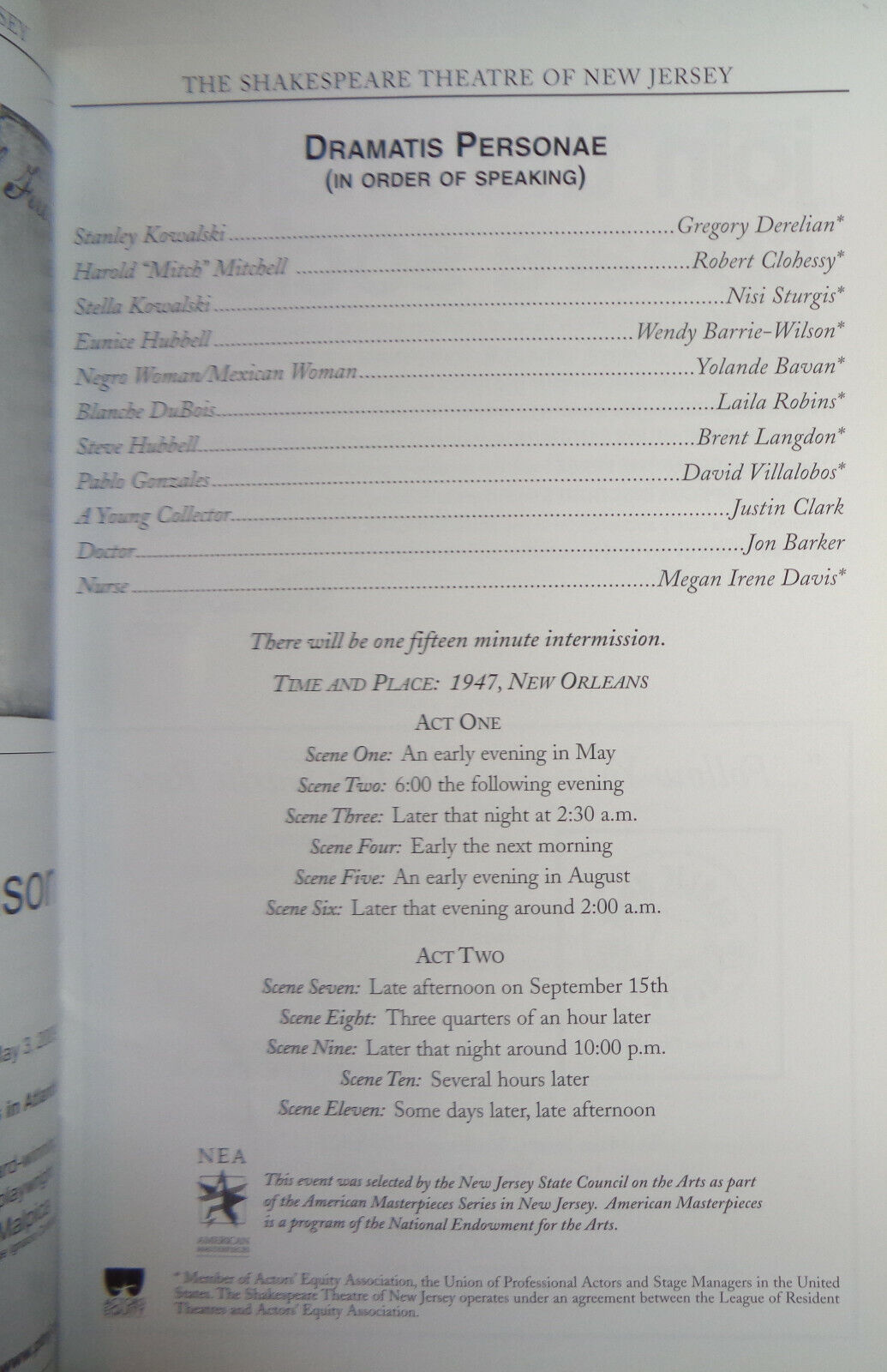 A STREETCAR NAMED DESIRE - SOUVENIR PROGRAM - 2008 SHAKESPEARE THEATRE OF NJ