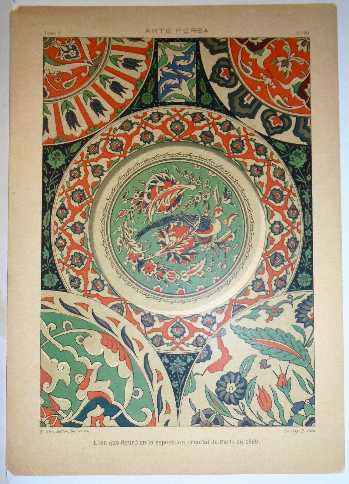 ARTE PERSA ornamentation - lot of 2 lithographs ca 1890 by J. Aleu, Barcelona.