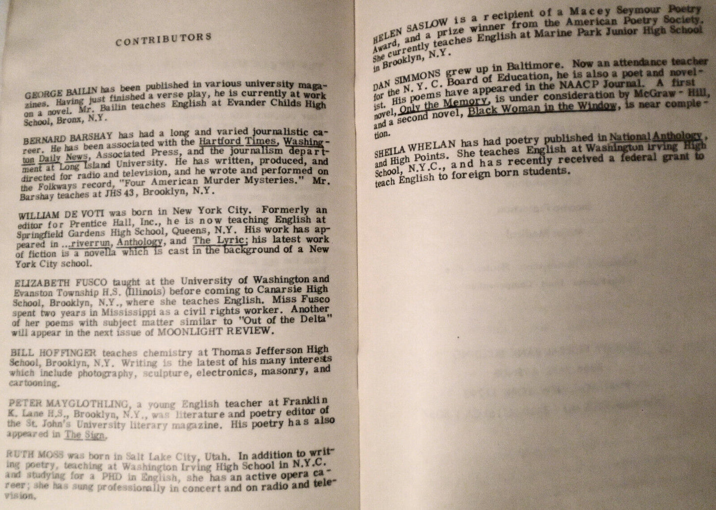 Moonlight Review, Vol.1, No. 1, 1967. English teachers' poetry & prose writings