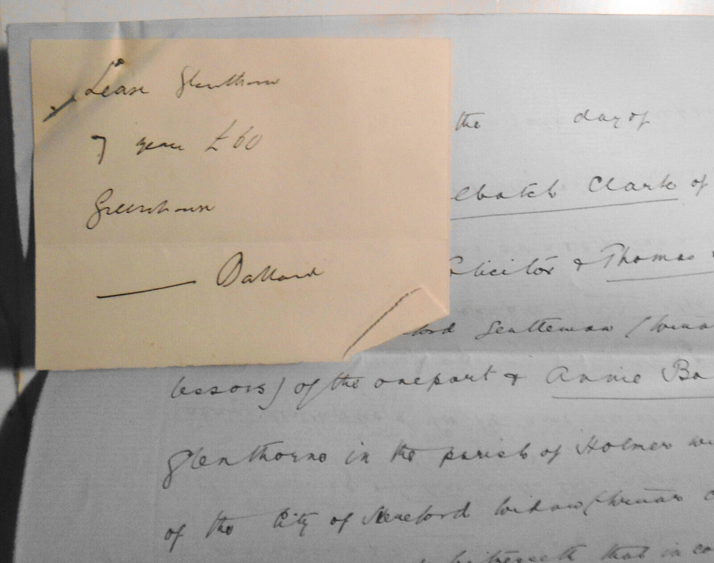1889 Lease draft. Hereford, England. Clark and Martin to Mrs. Annie Ballard.