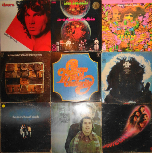 9 Classic Rock LPs - Doors, Cream, Iron Butterfly, Dylan, Deep Purple, Chicago..