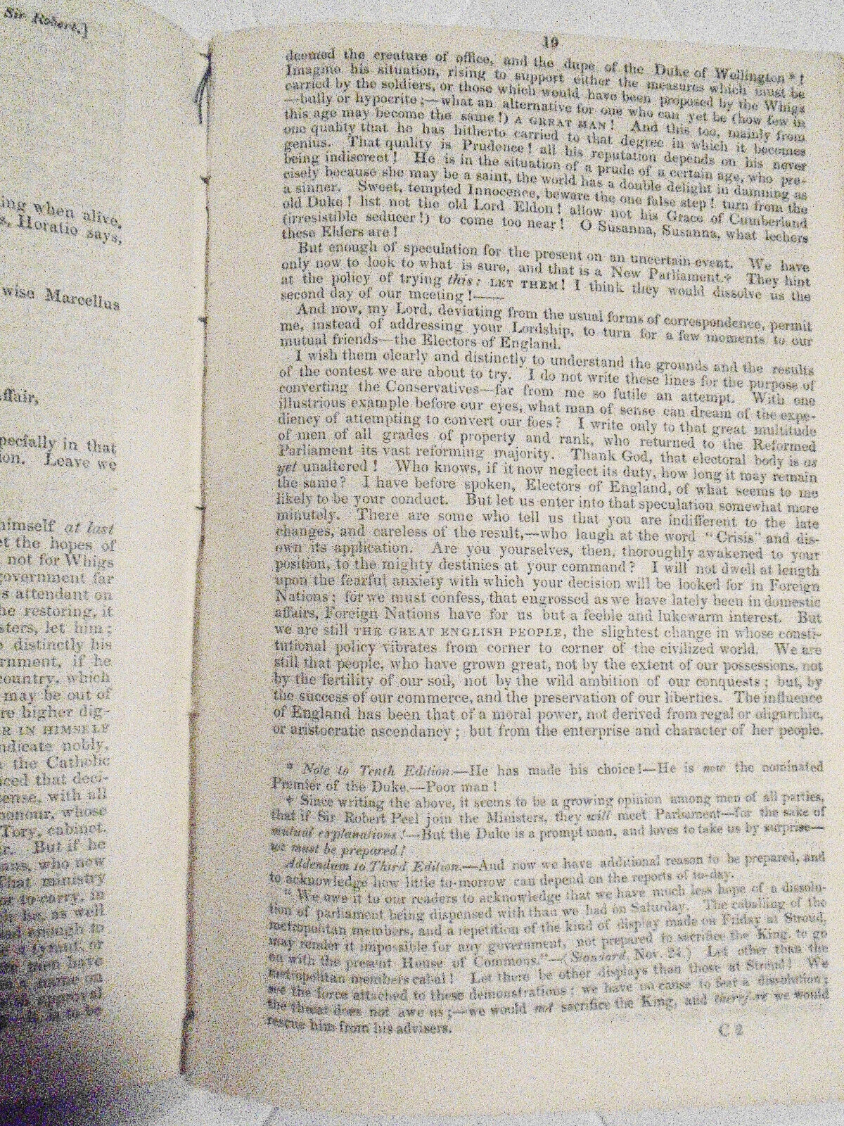 1834 The Present Crisis. Letter to Late Cabinet Minister - Edward Bulwer Lytton