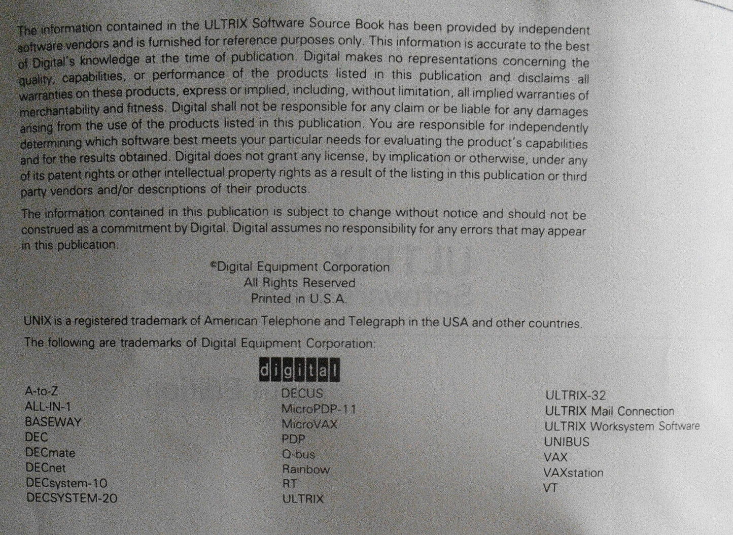 ULTRIX (UNIX) software source book. 4th edition [1988] - Digital Equipment Corp.