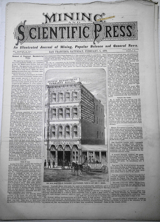 Mining and Scientific Press Feb 5, 1876. Fairbanks; Swindling Mining companies