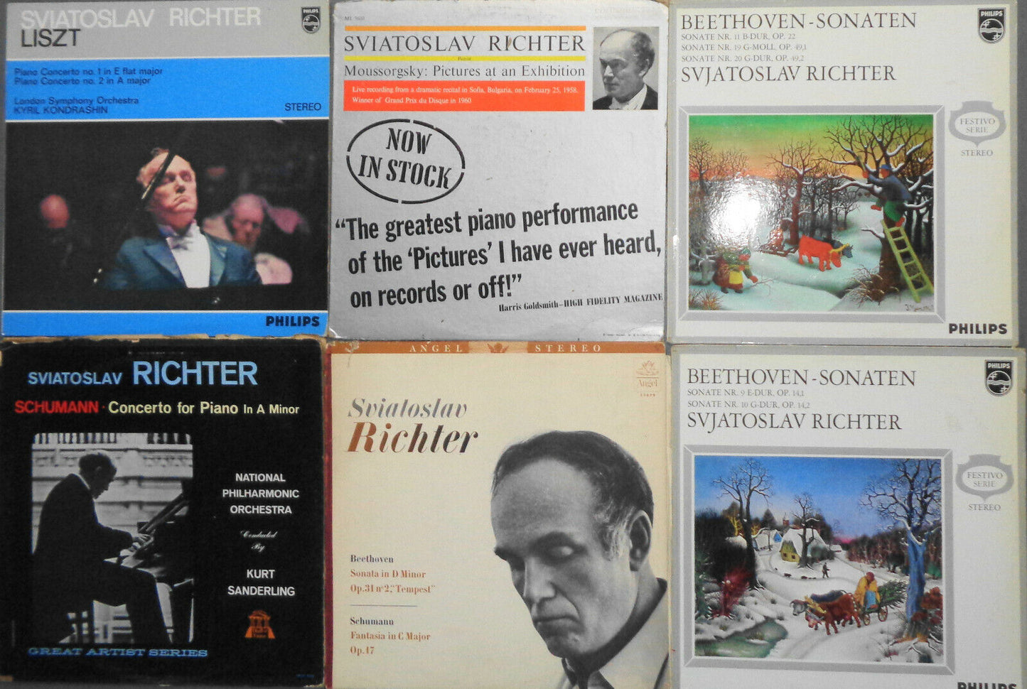 6 Sviatoslav Richter vinyl LP albums : Liszt, Moussorgsky, Beethoven, Schumann