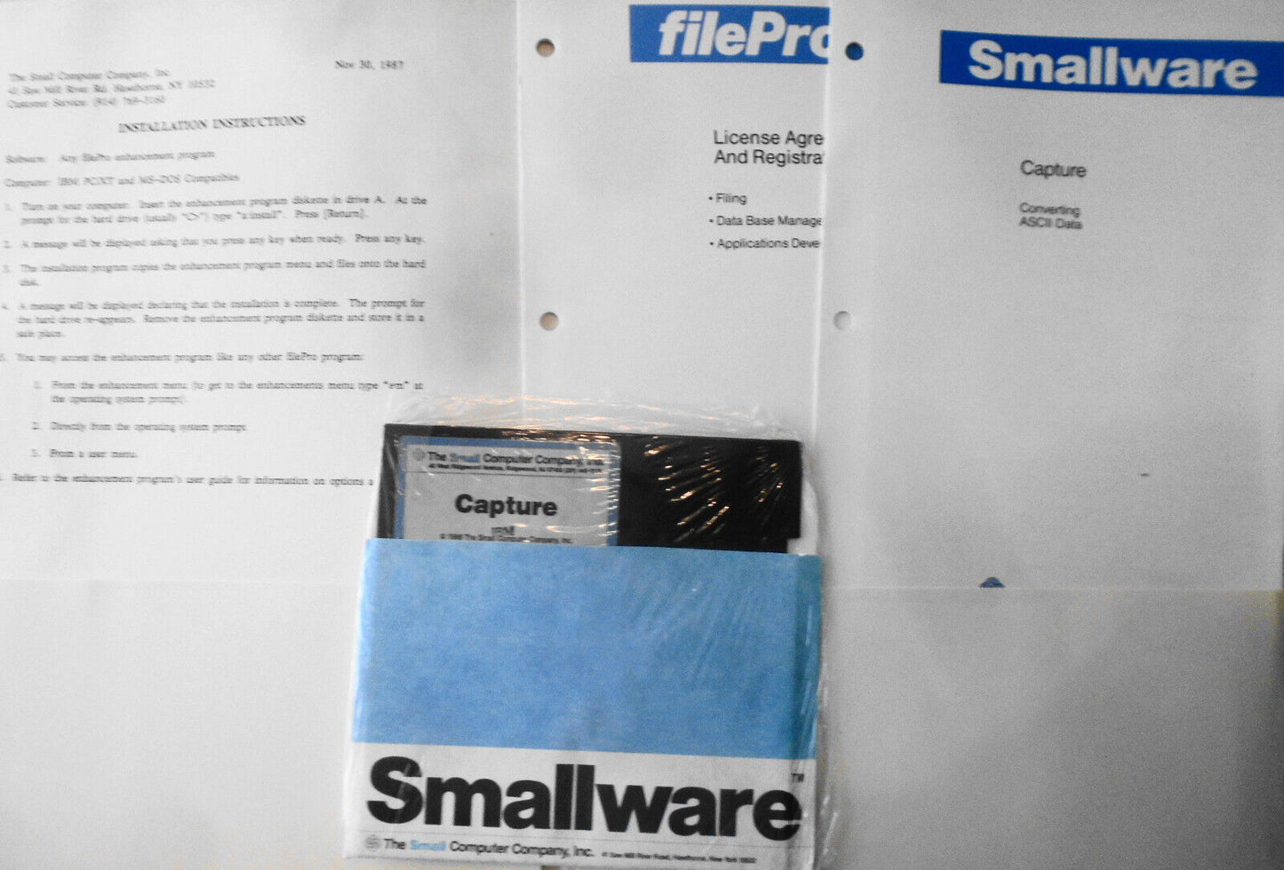 1986 Capture for FilePro  - Converting ASCII Data - User Guide & MSDOS software.