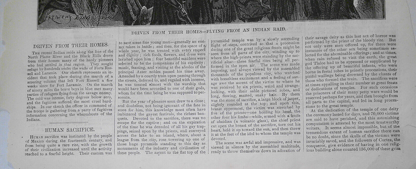 Driven from their homes - flying from an Indian raid. Harper's Weekly, 1874