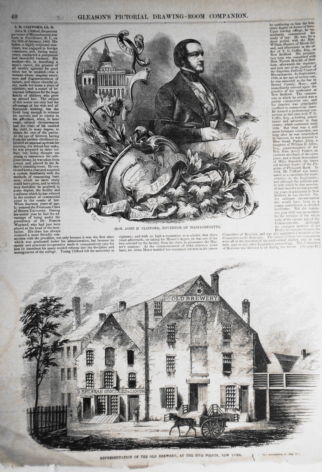 Representation Of The Old Brewery, At Five Points, New York  - Gleason's 1850s