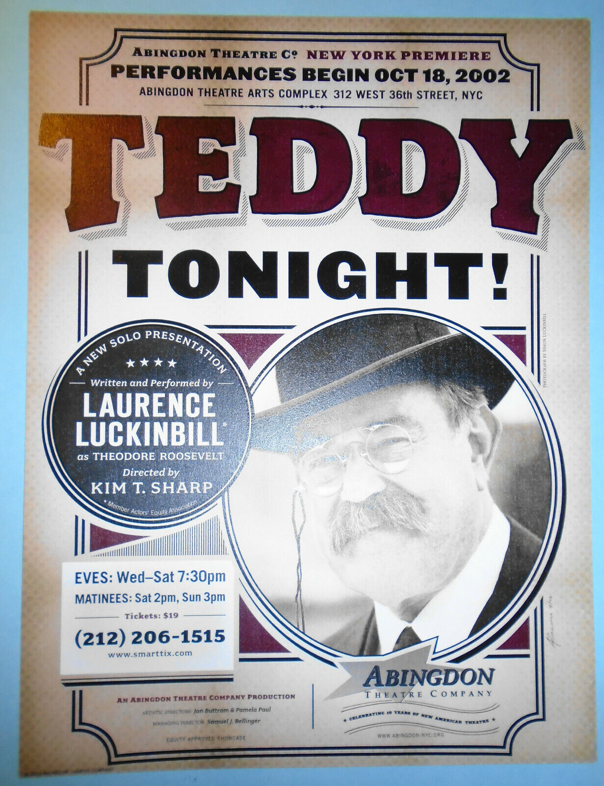 Teddy Tonight! - 2002 poster, Abingdon Theatre Company, NYC