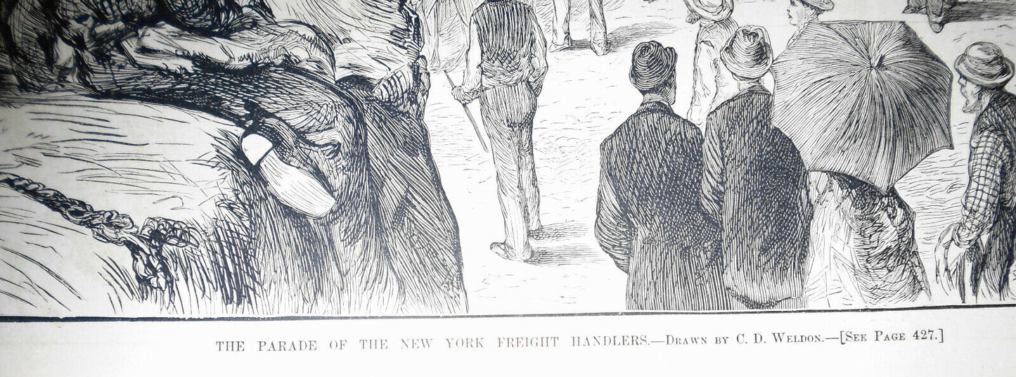 The Parade Of The New York Freight Handlers -- Harper's Weekly 1882 - Original