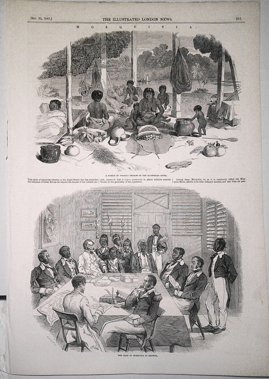 Mosquitia : The King in Council & Woolwa Indians - Illustrated London News 1847.