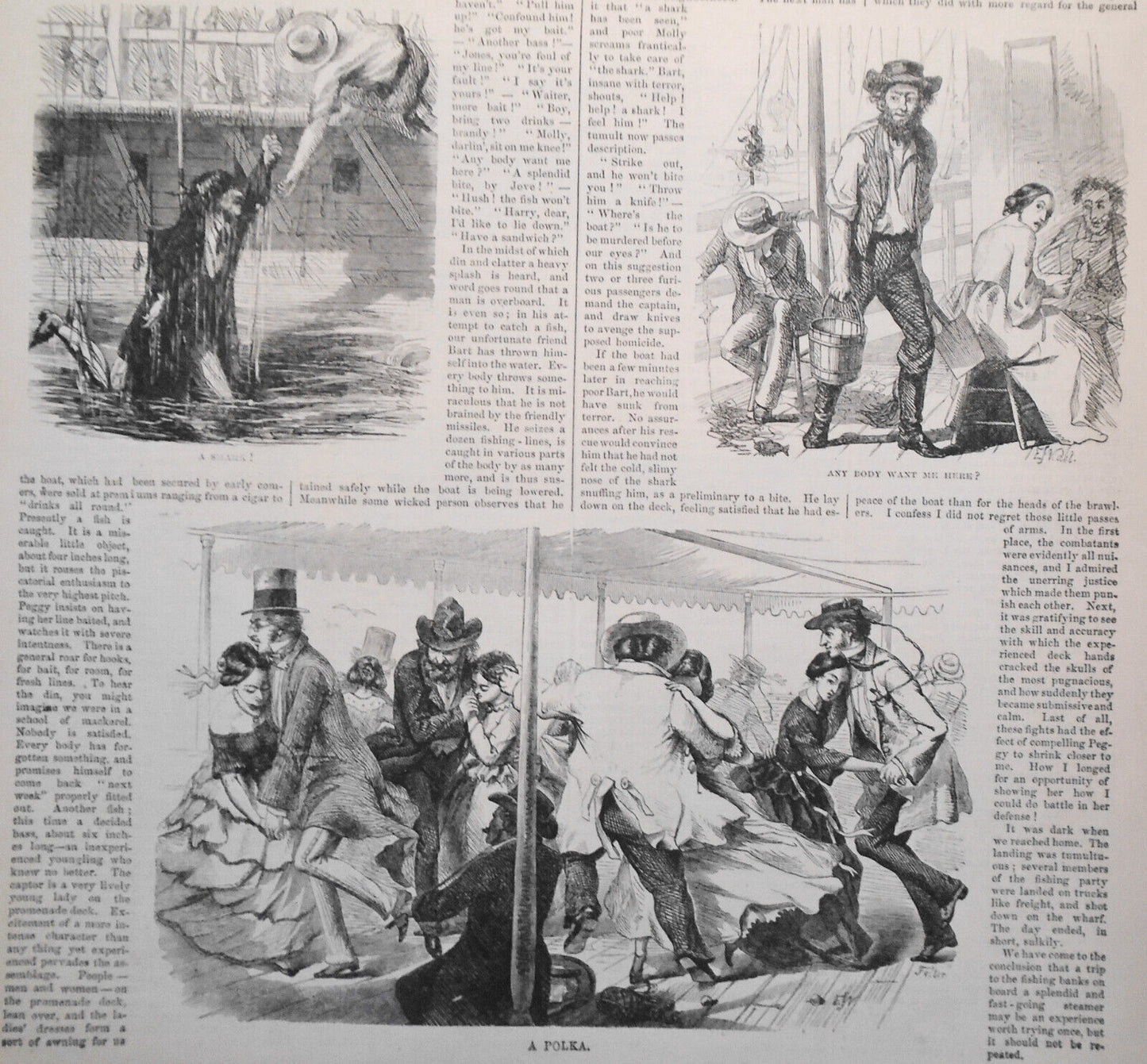 A Trip To The Fishing Banks - Harper's Weekly August 7, 1858, Story & 8 Prints