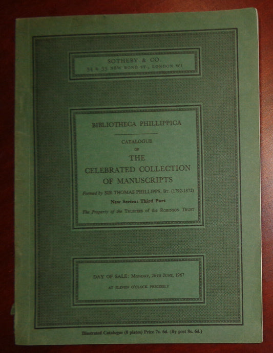 MANUSCRIPTS RE. GLOUCESTERSHIRE ETC BIBLIOTHECA PHILLIPPICA NEW SERIES PT 3 1967