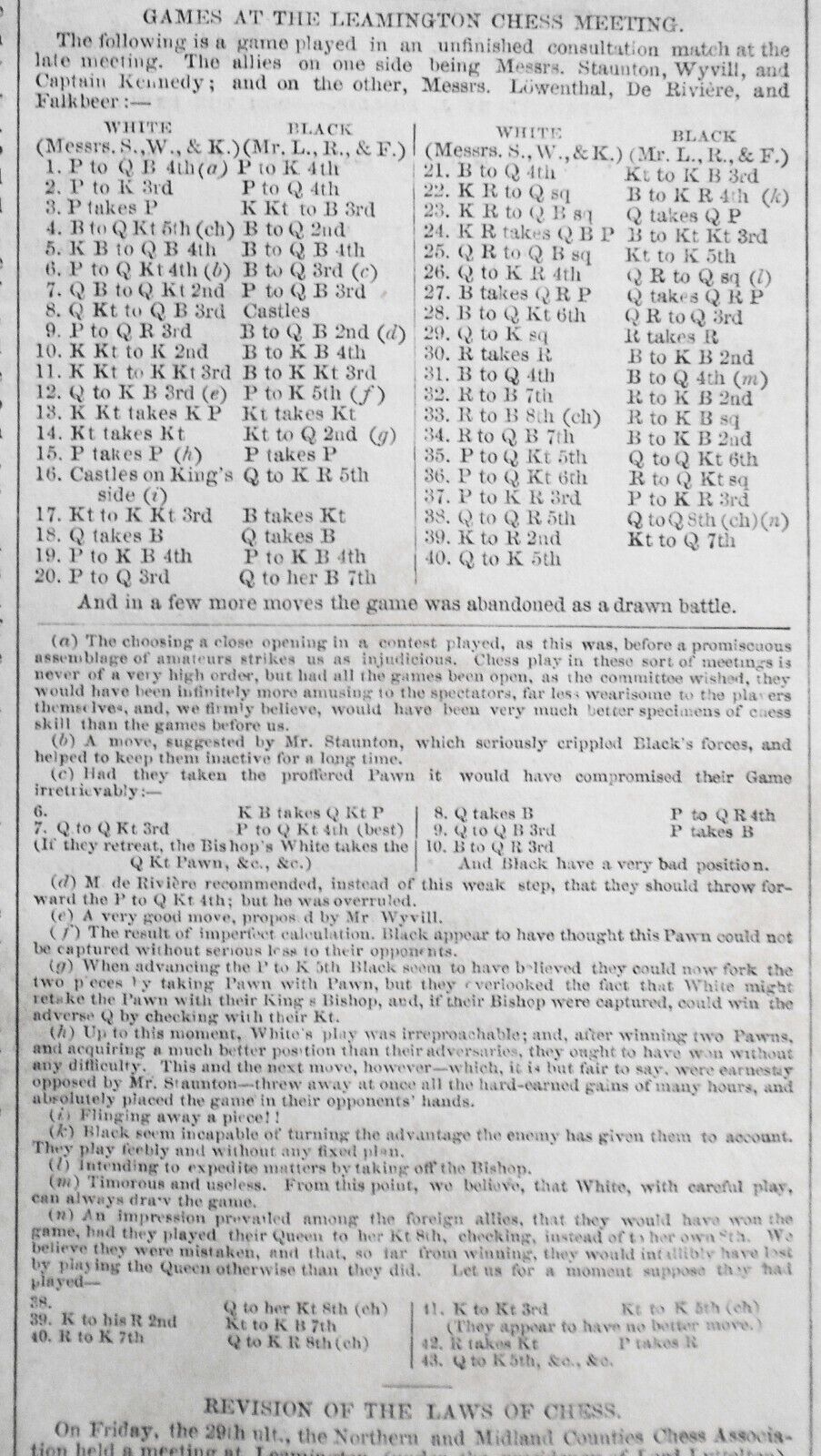 1855 Chess Celebrities at the Leamington Chess Club :  Staunton, Lowenthal et al