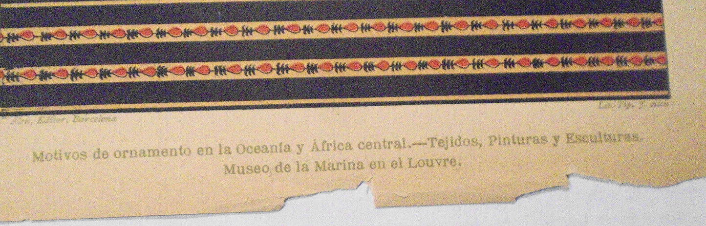 Arte Primitivo: Motivos de ornamento en Oceania y Africa - litho ca 1890, J Aleu