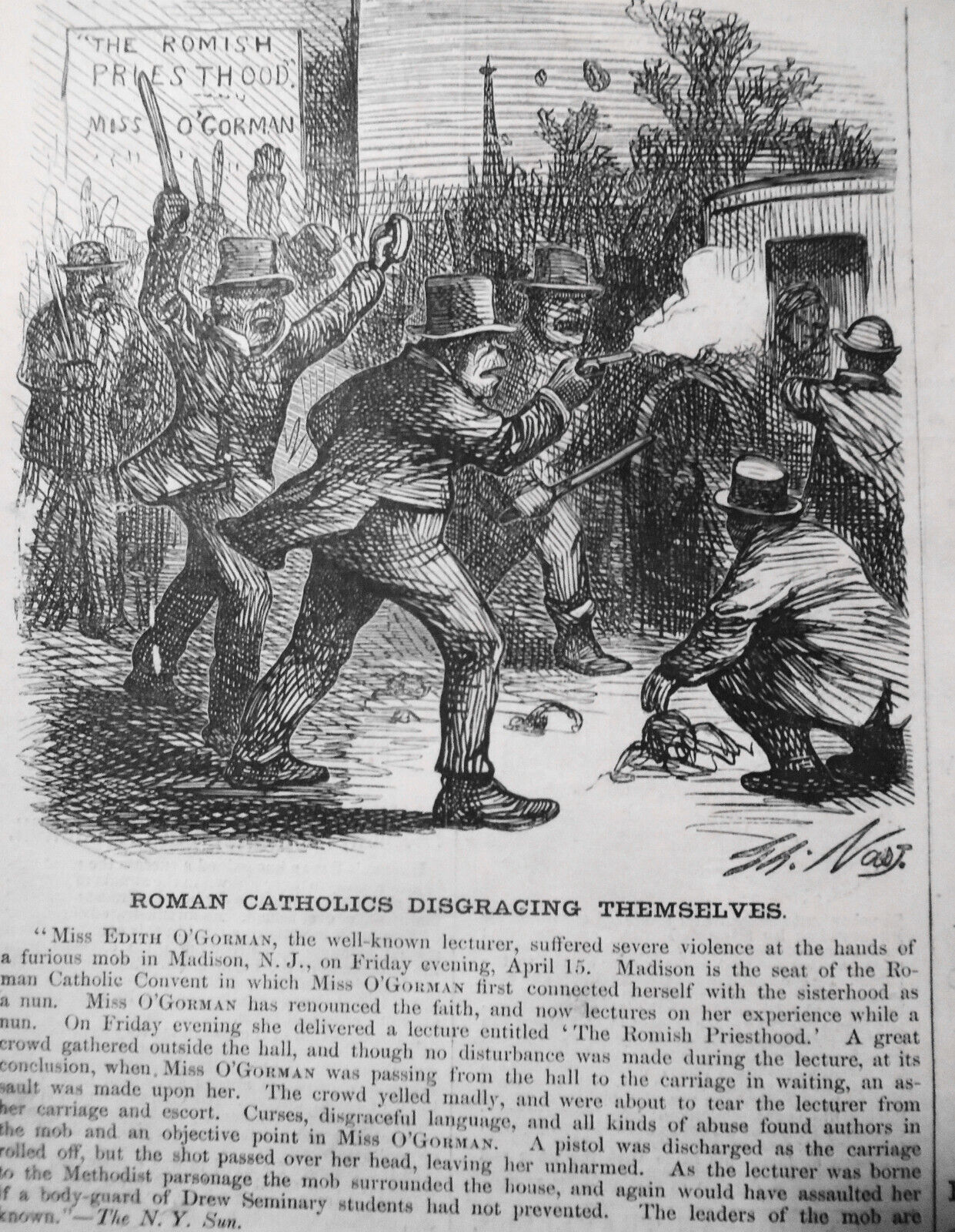 Roman Catholics Disgracing Themselves, by Th. Nast. Harper's Weekly, May 7, 1870