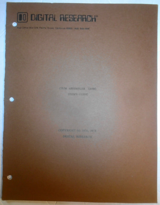 1979 Digital Research CP/M Assembler (ASM) User's Guide. Fine.