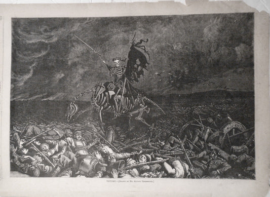 Victory - [Skeletal Horse And Rider] Engraving - Alfred Fredericks 1870 Original