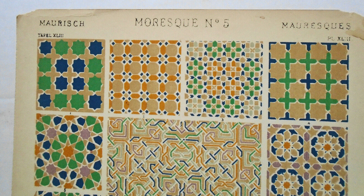 1868 Moresque No. 5, by Owen Jones - Color Lithograph from Grammar of Ornament