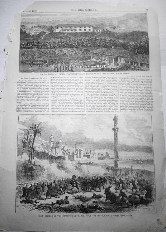 1869 Highlands of Brazil Fortnightly Slave Muster; Charge of Chasseurs of Madrid