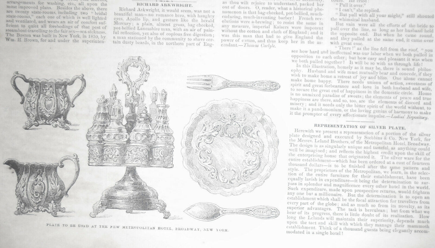 1852 The Eastern Steamer "Boston" - Story & print + Silver Plate - Gleason's