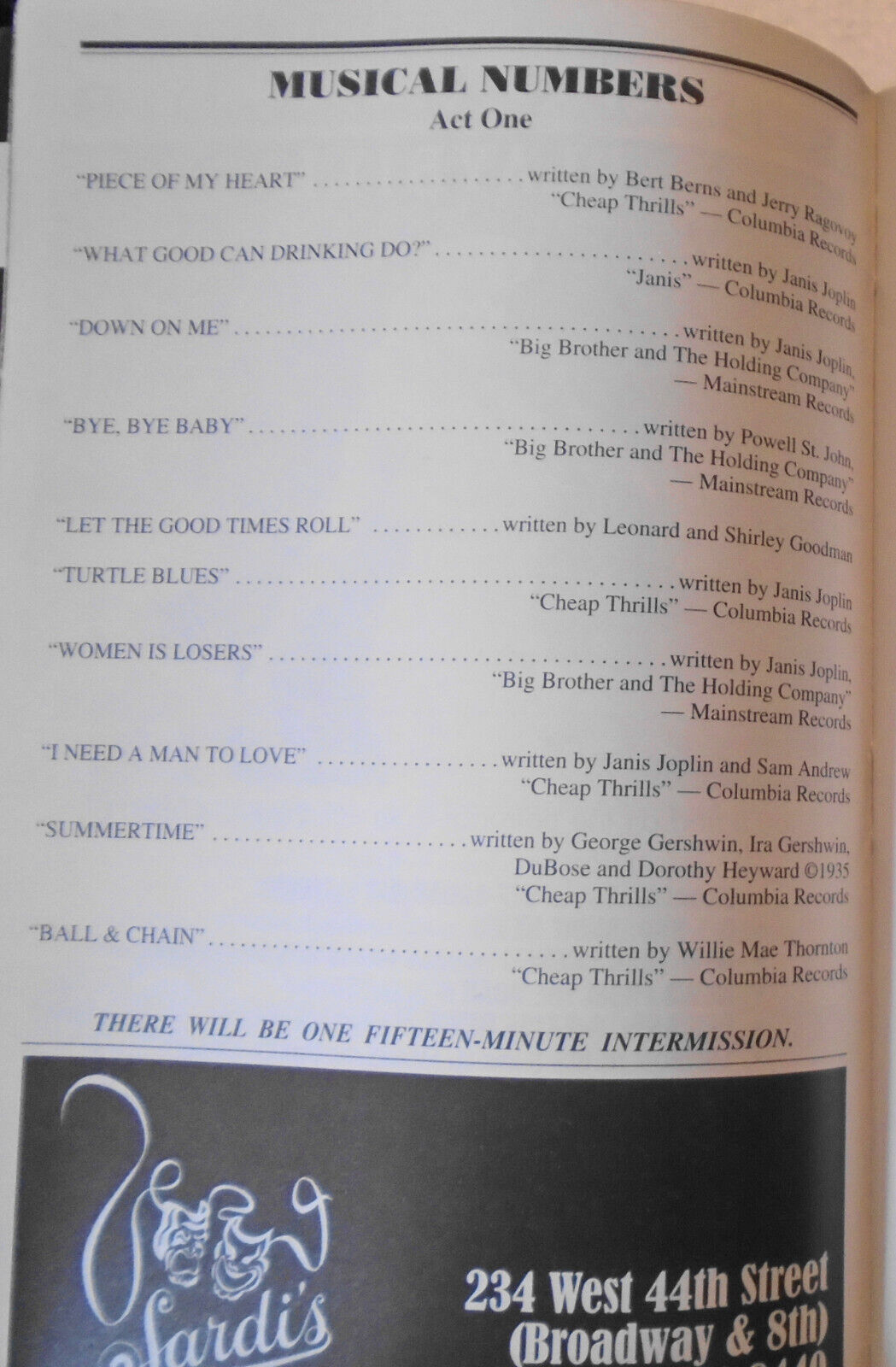 Love, Janis - Playbill - December 2002. Village Theater, NYC. Sass Jordan...