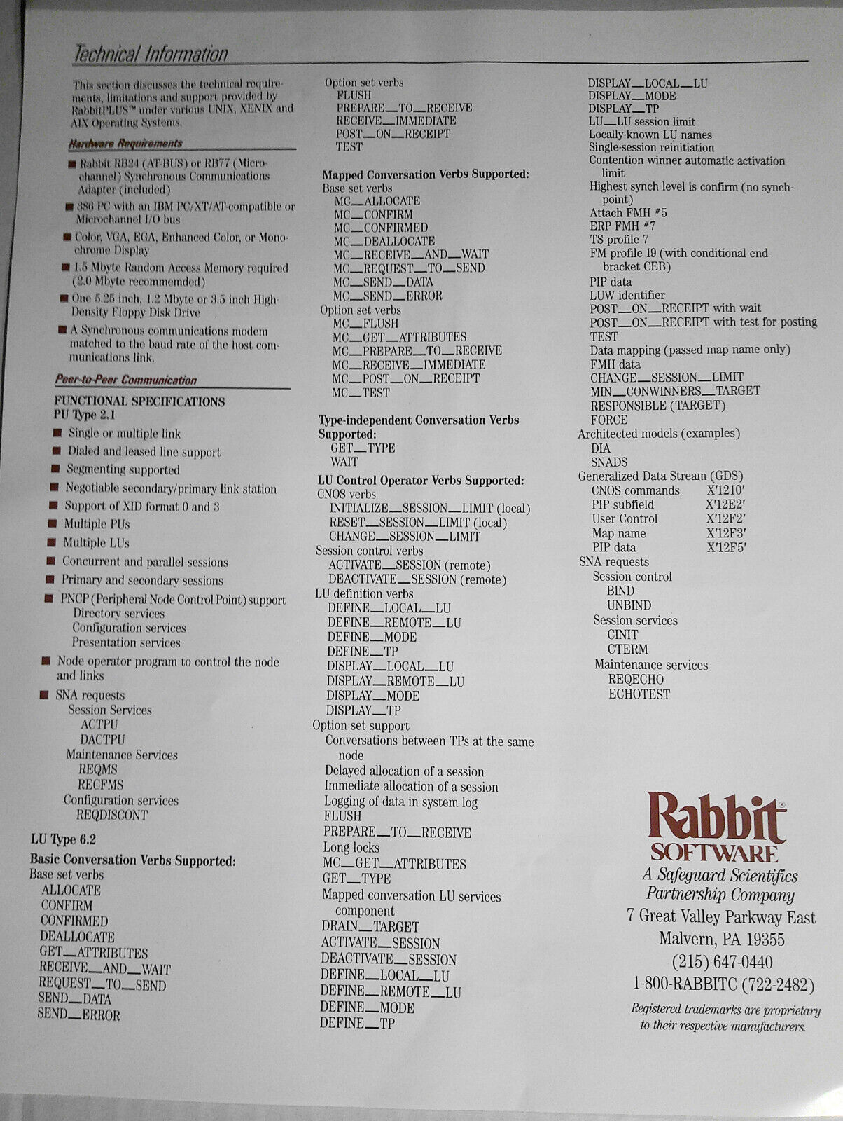 Rabbit Software -  UNIX / Xenix / AIX Connectivity - Brochure & 6 flyers. 1980s