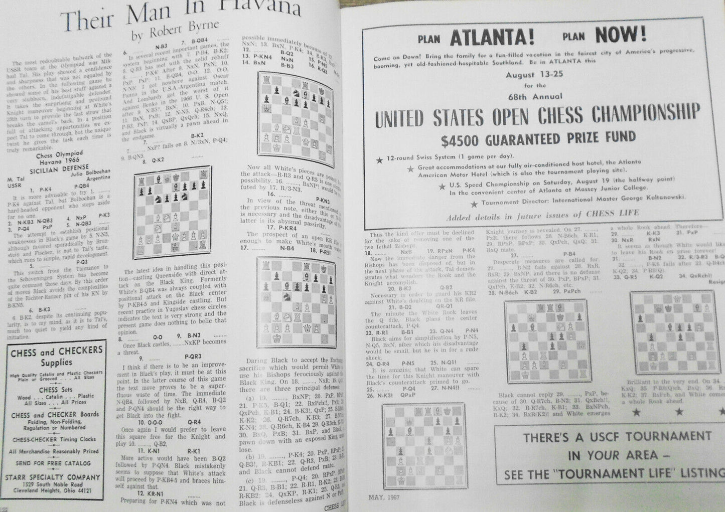 Chess Life, May 1967 - Interview with Tal; US-Soviet Computer Chess match, etc.