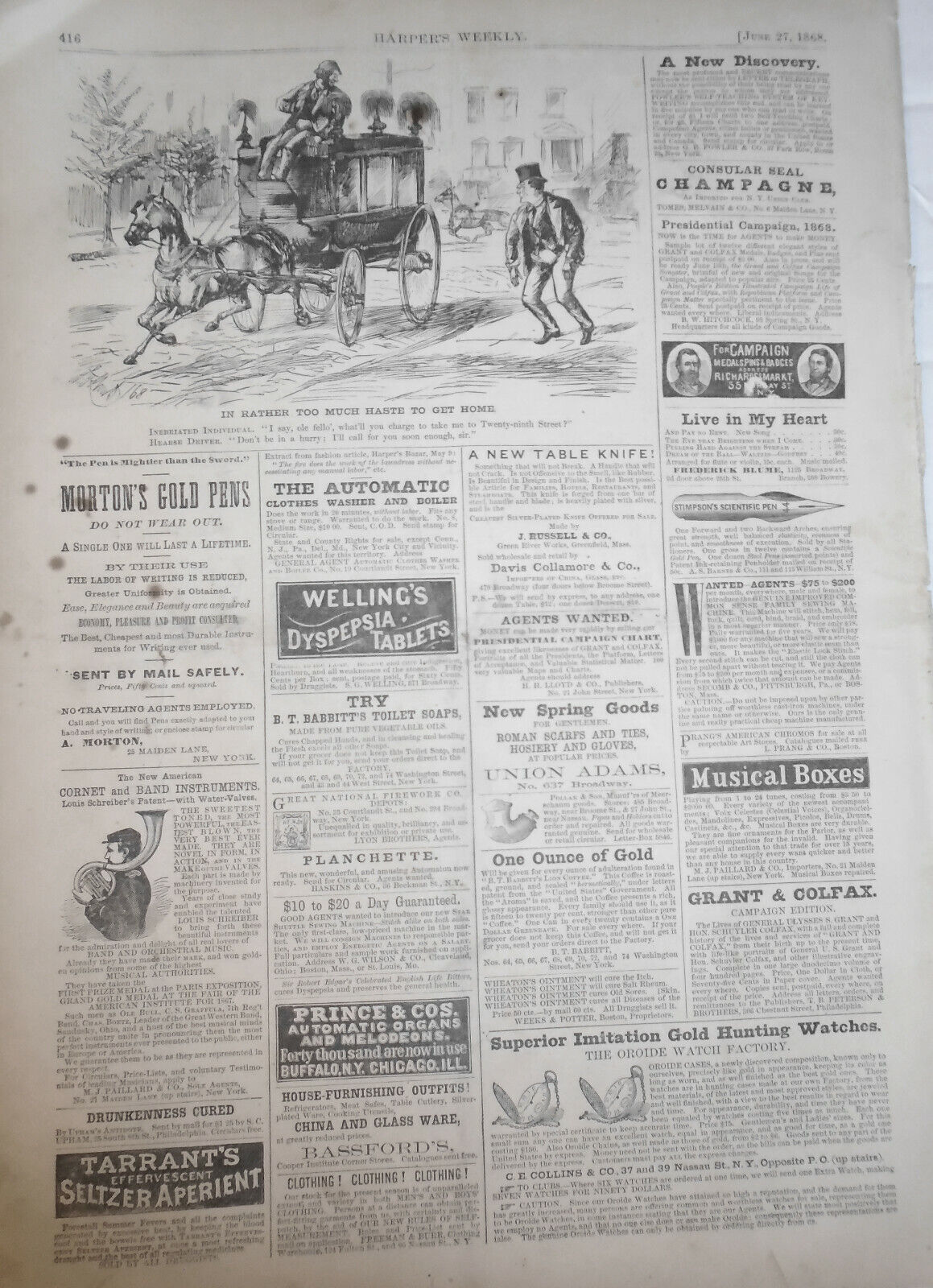 1868 Harper's Weekly: Duel Between Colored Men Near Savannah etc  Original Issue