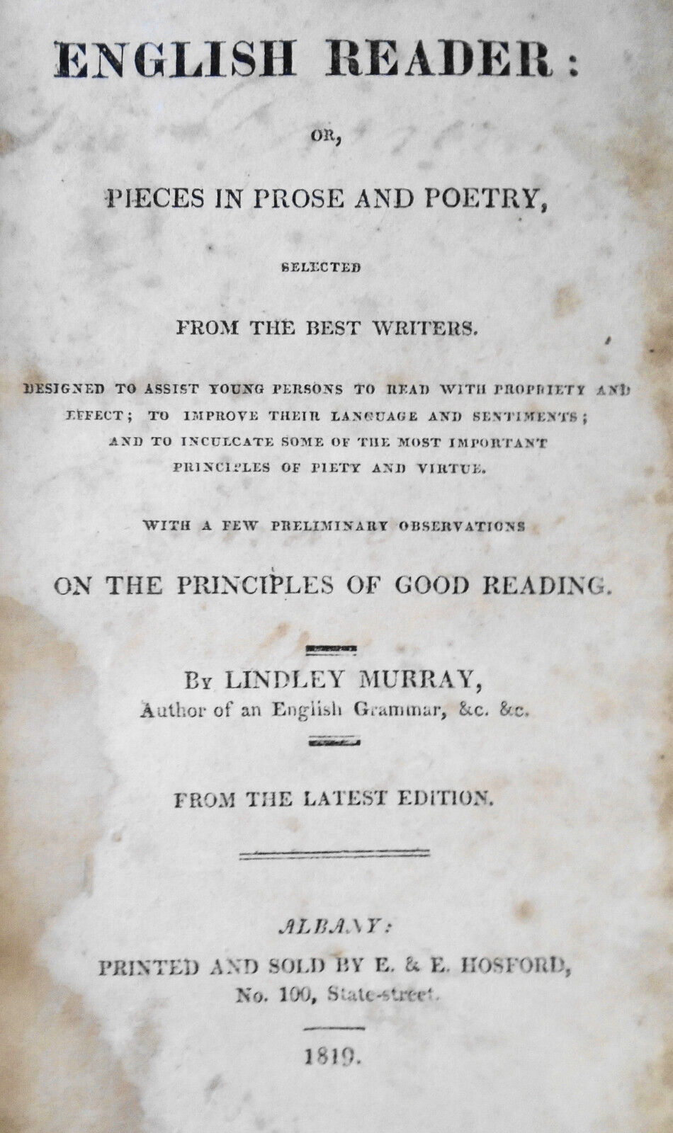 1819 The English reader : or, Pieces in prose and poetry..., by Lindsay Murray