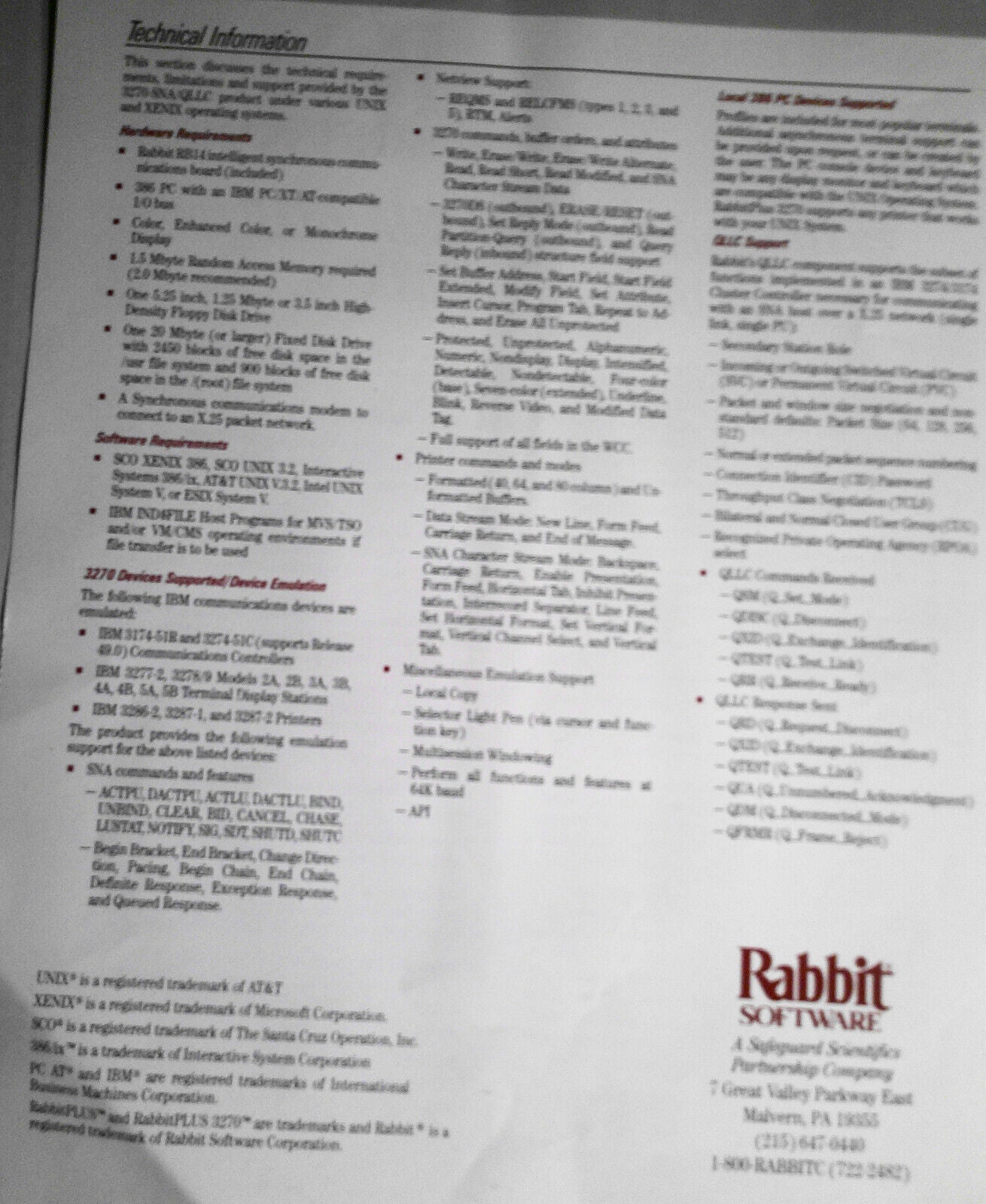 Rabbit Software -  UNIX / Xenix / AIX Connectivity - Brochure & 6 flyers. 1980s