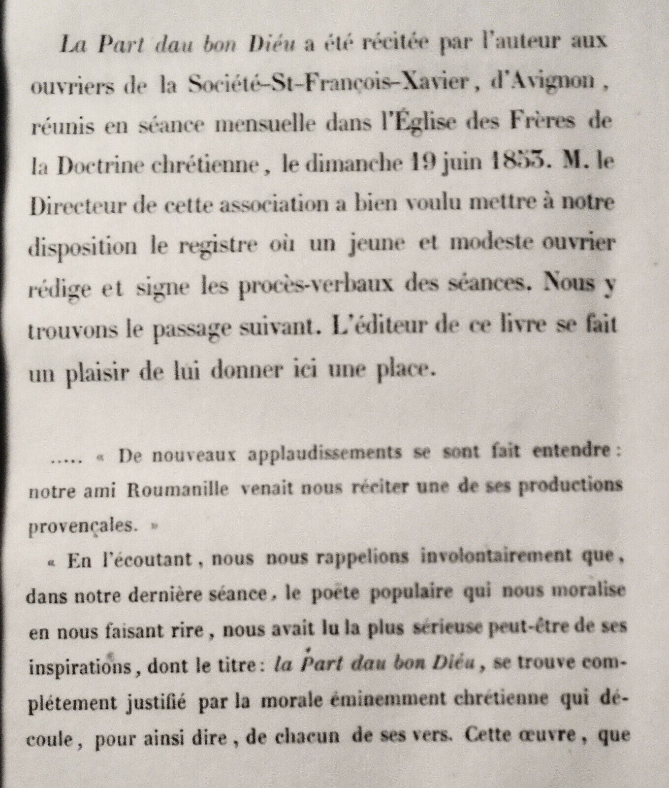 1853 Roumanille: La part dau bon Dieu: precede d'une dissertation l'orthographie