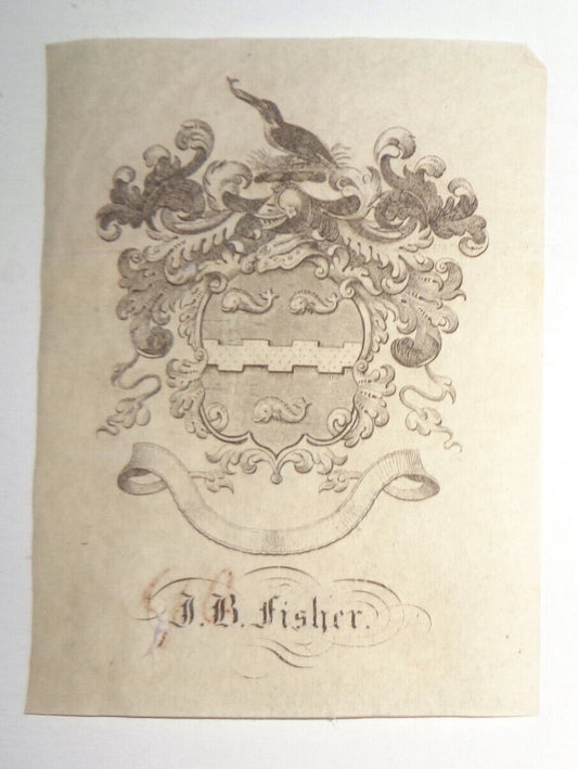 J. B. Fisher armorial Ex-libris Bookplate - 19 century