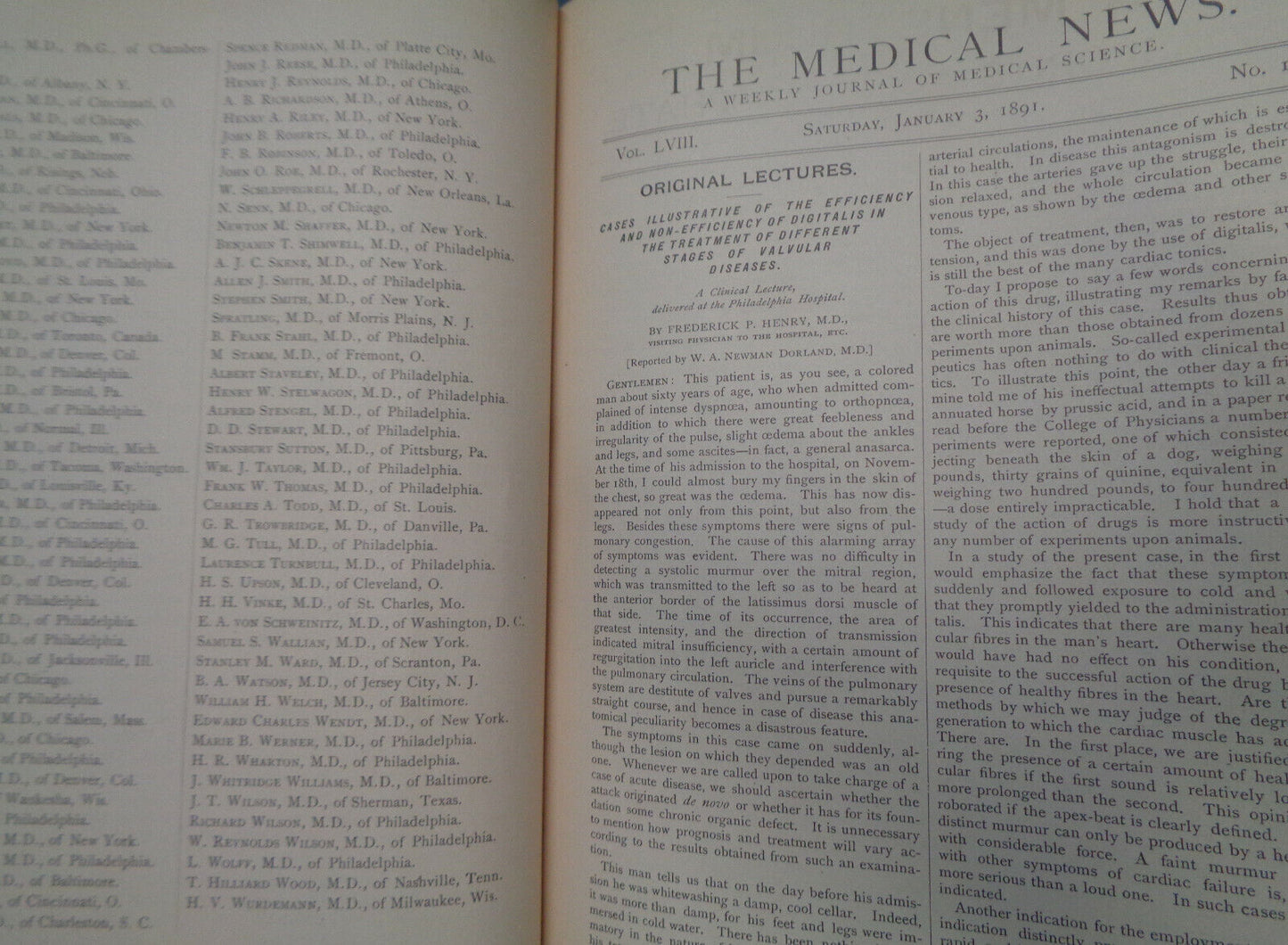 THE MEDICAL NEWS : VOL. 58, JAN.-JUNE, 1891 A WEEKLY MEDICAL JOURNAL