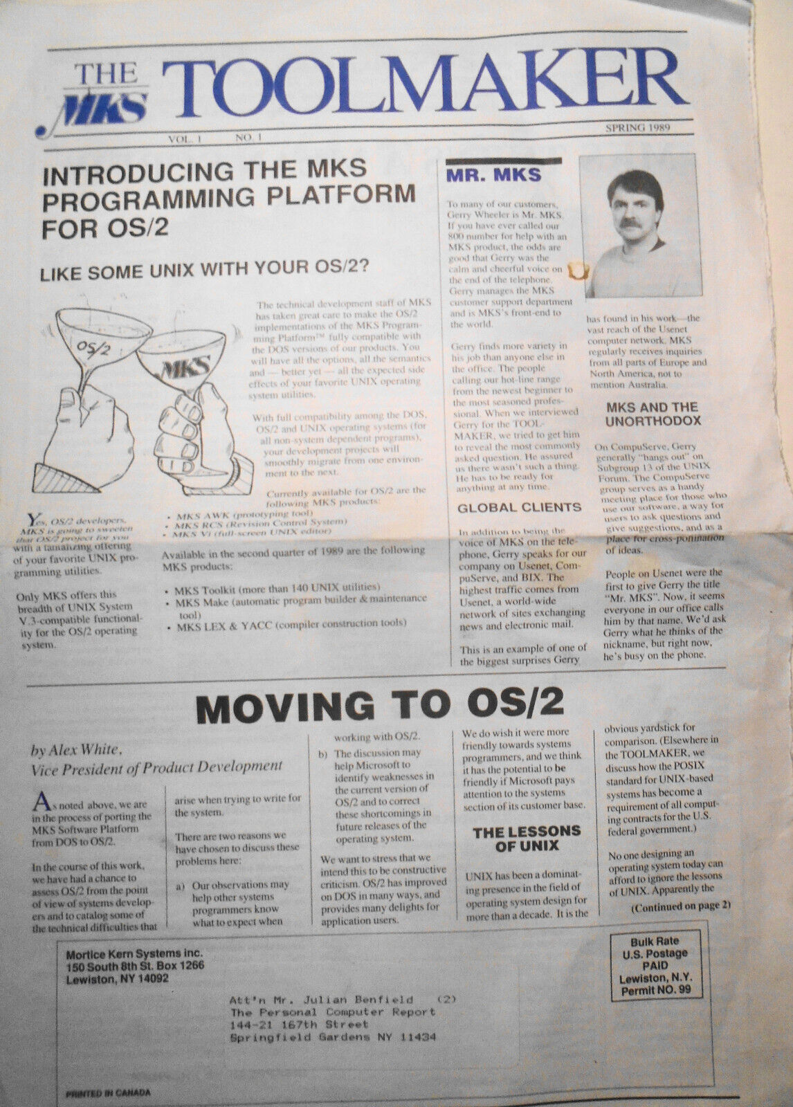 The MKS Toolmaker, Vol. 1, No. 1, Spring 1989 - UNIX to DOS & OS/2, MKS Toolkit