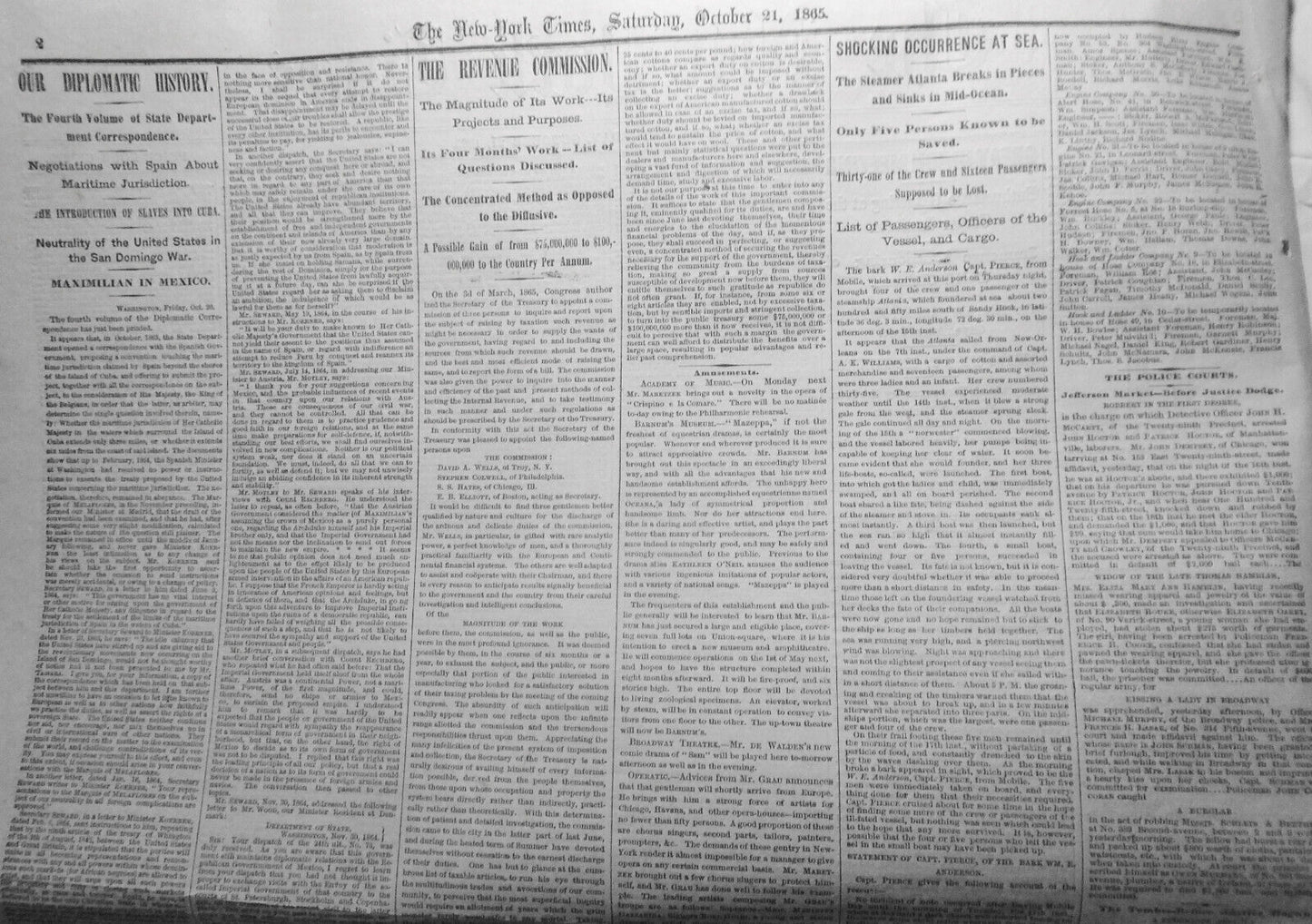 The New York Times, October 21, 1865 - Speeches at Cooper Union: Horace Greeley