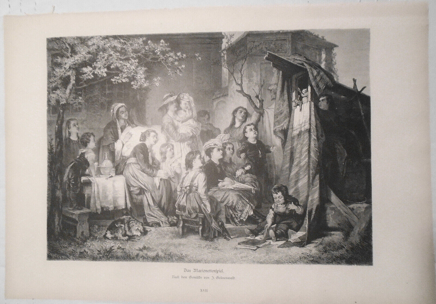 Das Marionettenspiel - Nach dem Gemälde von J. Grünenwald. 1882