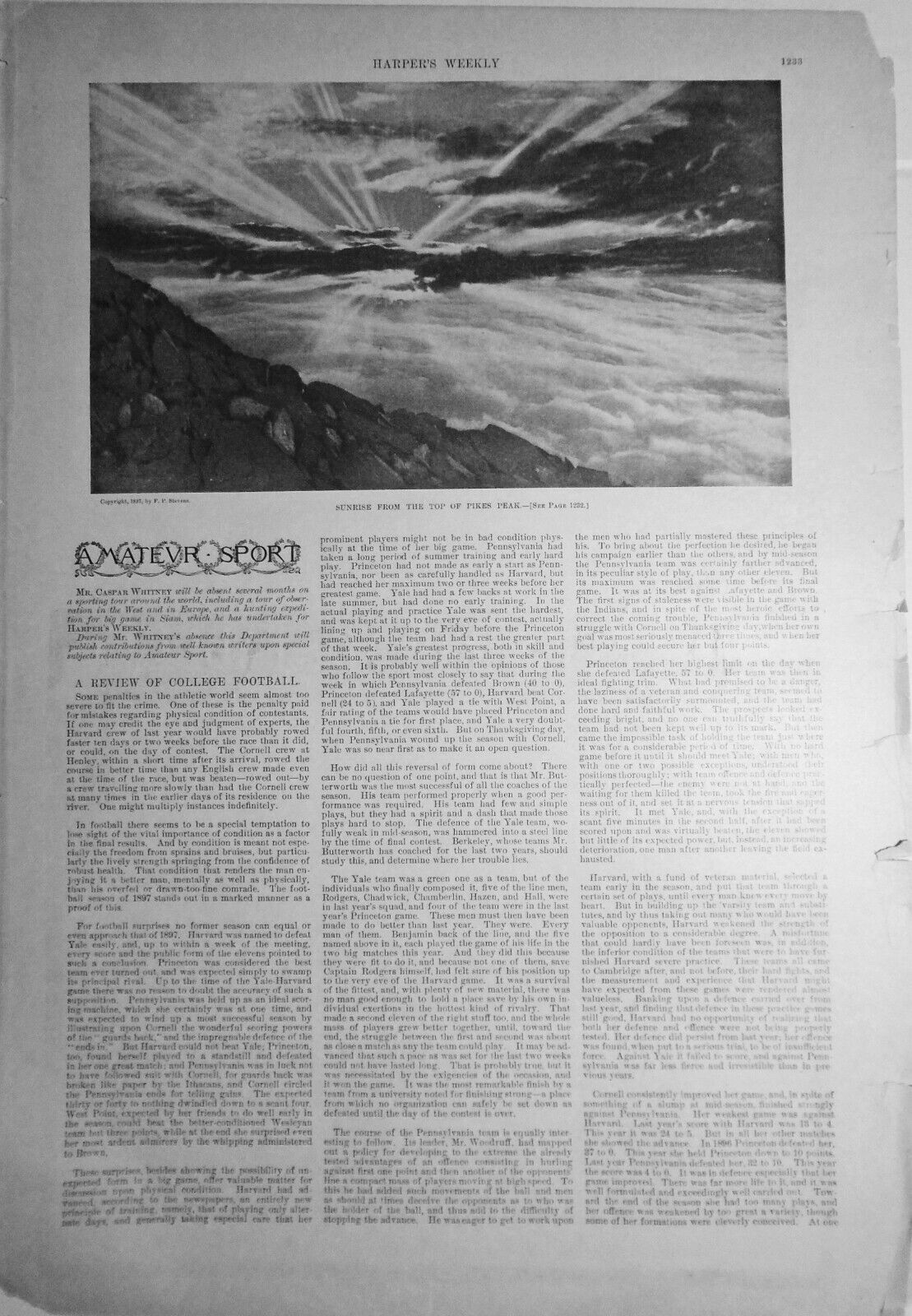 Sunrise From The Top Of Pikes Peak / Review of College Football - Harper's 1890s