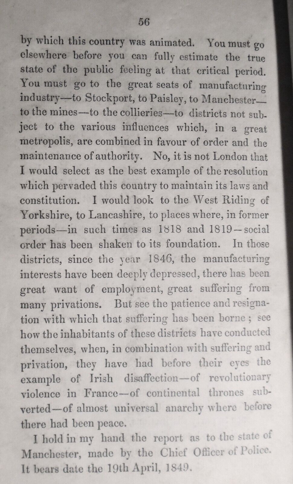 1849 Speech of Sir Robert Peel,  July 6, 1849, on the state of the nation