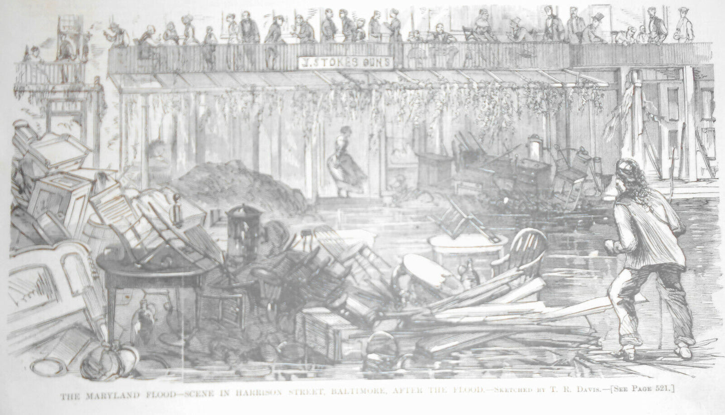 The Maryland Flood - 3 Prints by T. R. Davis - Harper's Weekly, August 15, 1868