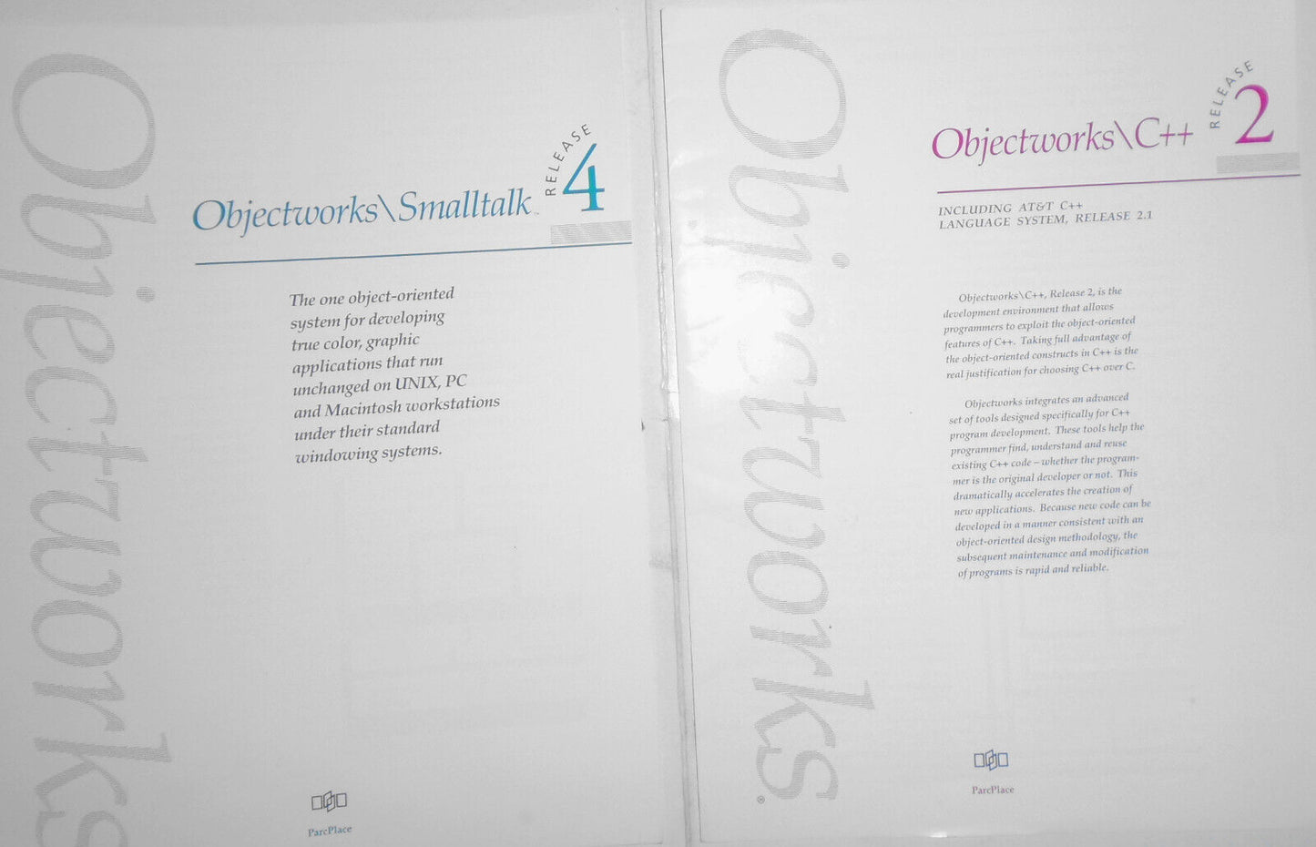 ParcPlace Objectworks\Smalltalk and Objectworks\C++ brochures, 1990
