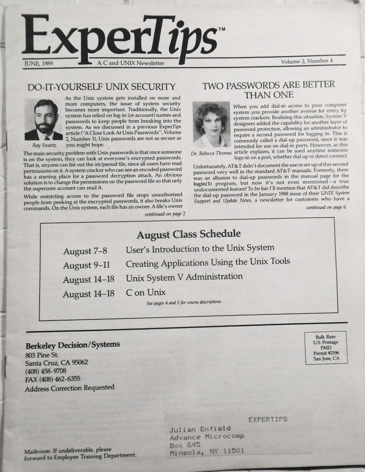 ExperTips, June 1989 -- A C and UNIX Newsletter -- Do-it Yourself UNIX Security