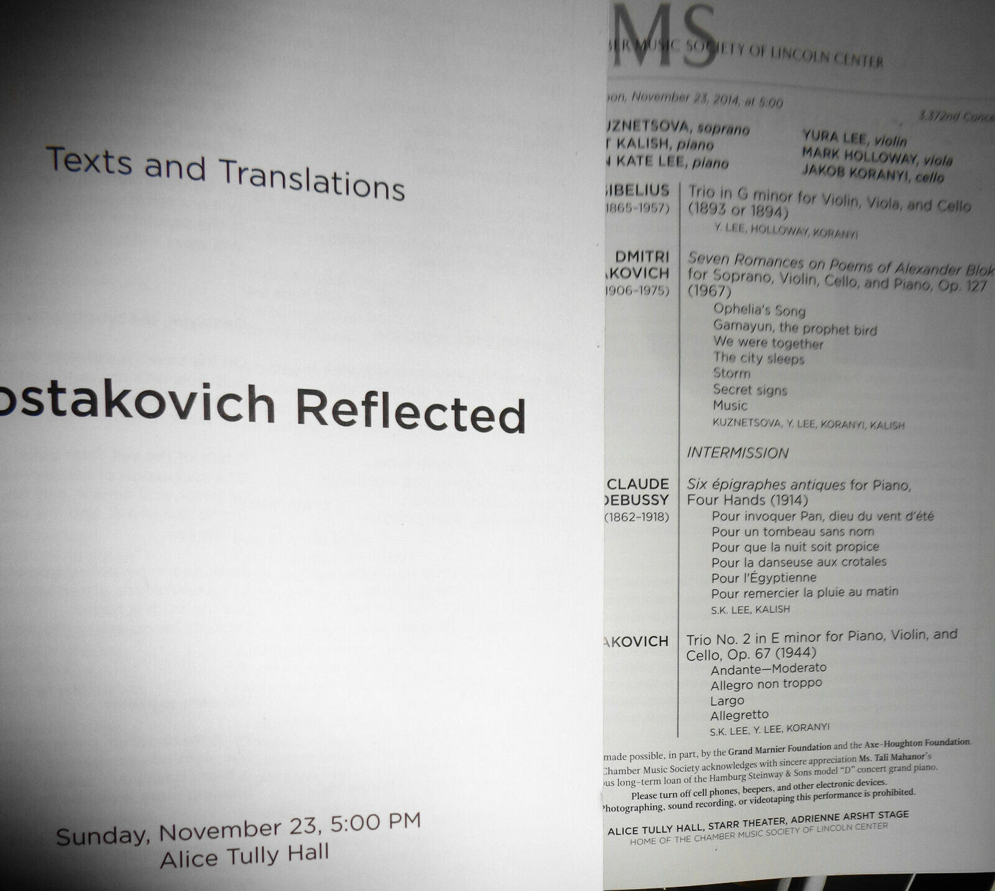 9 Chamber Music Sociery Playbills lot, 2014-15 Lincoln Center, NYC