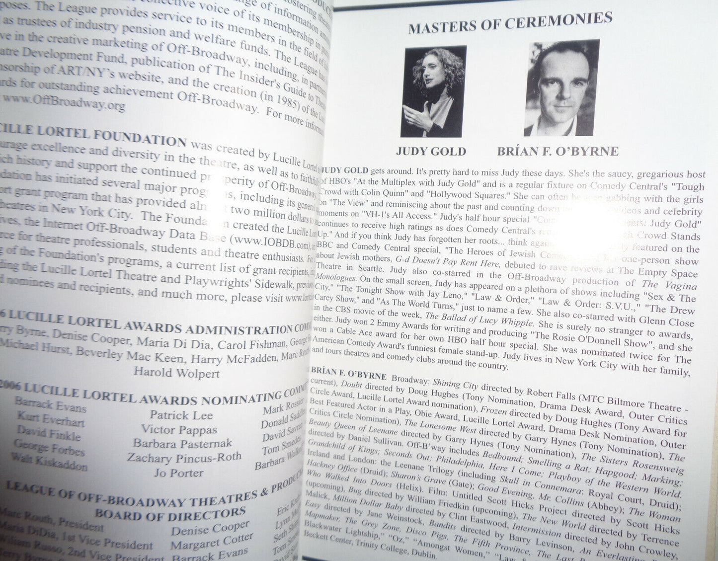 THE 21ST ANNUAL LUCILLE LORTEL AWARDS - PROGRAM - MAY 2006 - Wendy Wasserstein