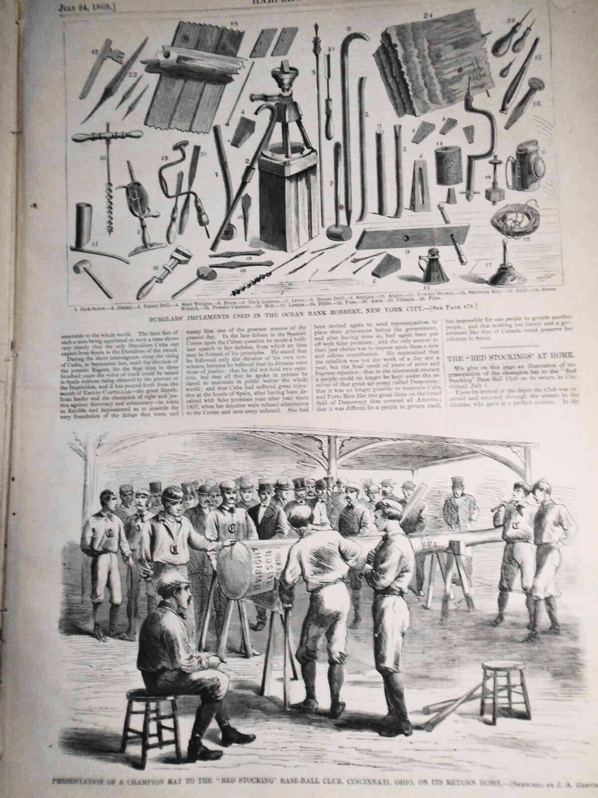 [Baseball] Cincinnati Red Stockings. Champion Bat. Harper's Weekly July 24, 1869