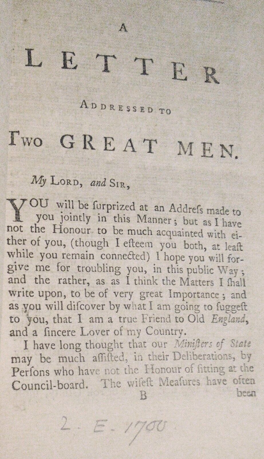 1760 A letter addressed to two great men on the prospect of peace - John Douglas