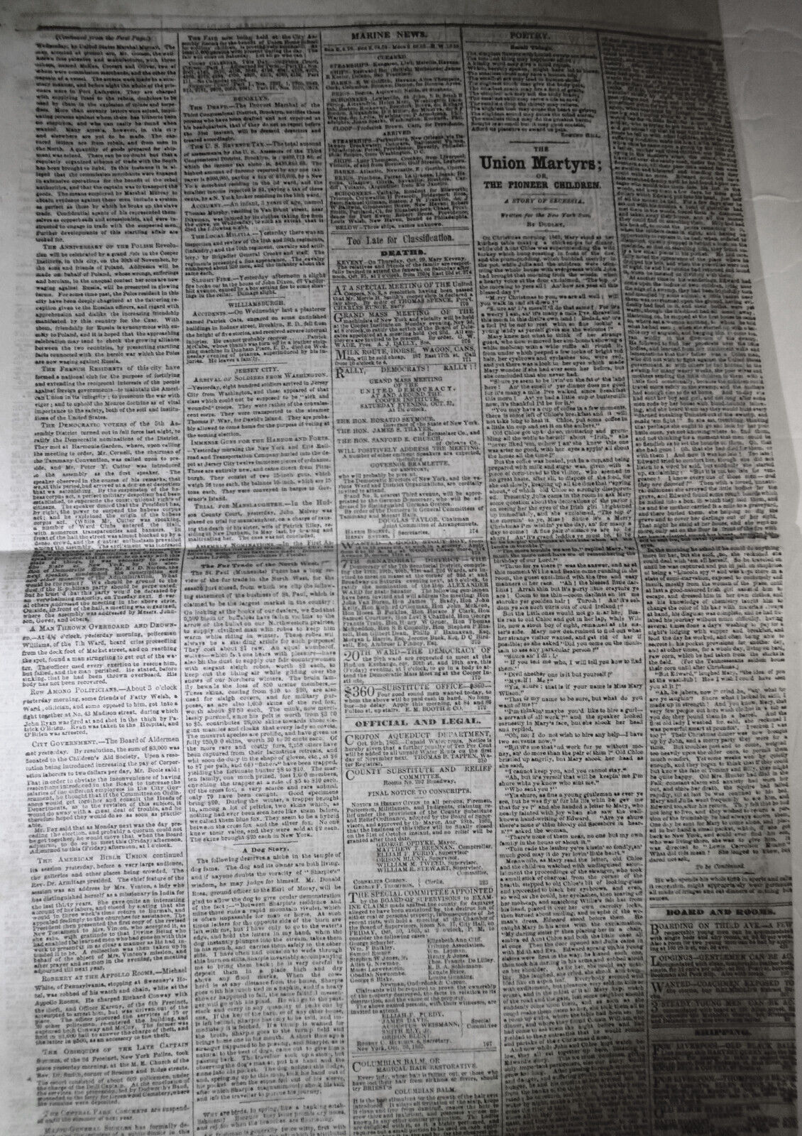 The New York Sun, October 30, 1863 - Civil War news from Tennessee, Virginia etc