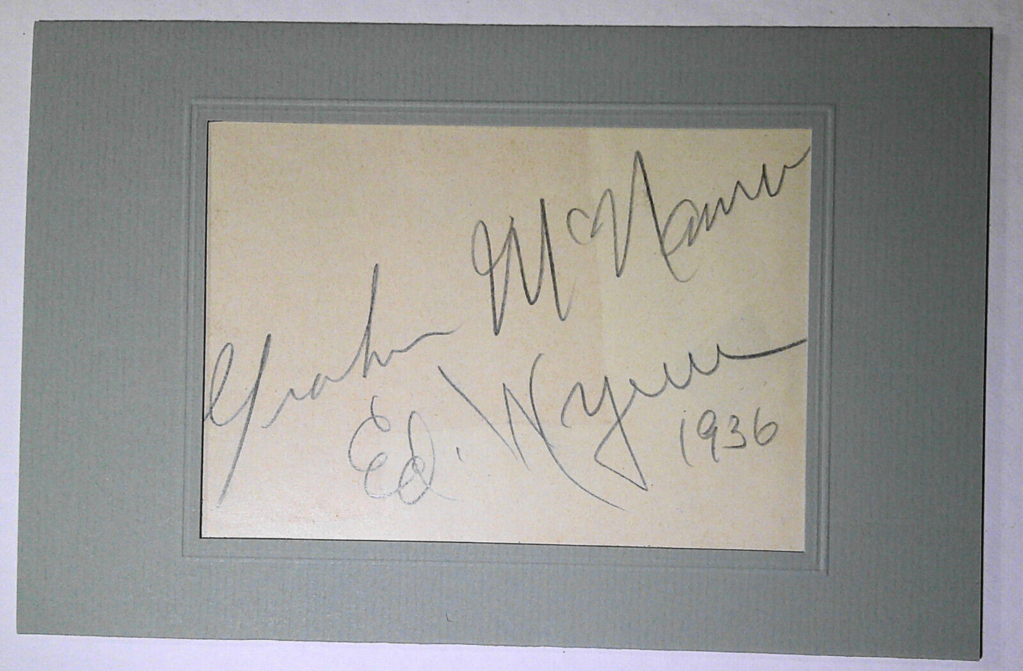 Graham McNamee & Ed Wynn SIGNED card, 1936 - original [Broadcasting pioneers]