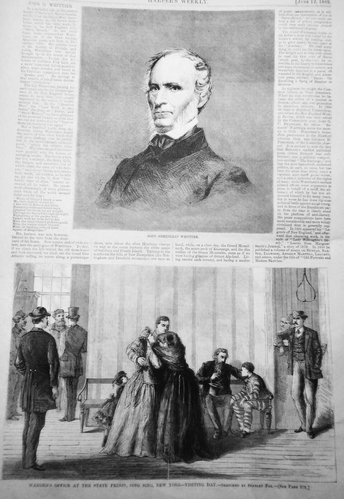 Harper's Weekly, June 12, 1869 - Sea burial ; Pilgrims on Plains; etc - Original